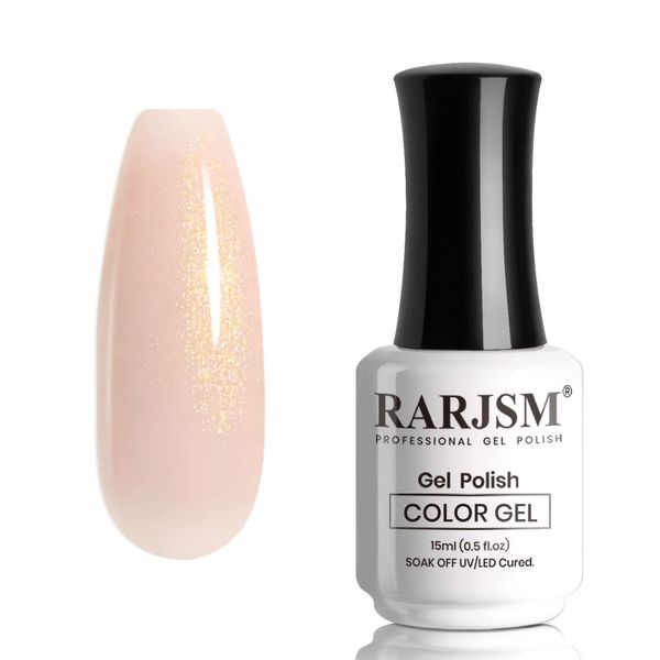 RARJSM Nude Gel Nail Polish Peach Pink Shimmery Neutral Jelly Color Gel Polish Gold Glitter 0.51FL 1 Piece Sparkle Pink Beige Nail Gel Soak off UV LED Cured for Home Salon DIY Nail Art