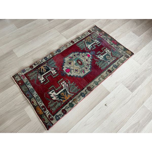 Small Rug,Bathroom Rug,Small Rug 1,5 x 2,9 ft Primitive Rug,Turkish Rug,Doormat