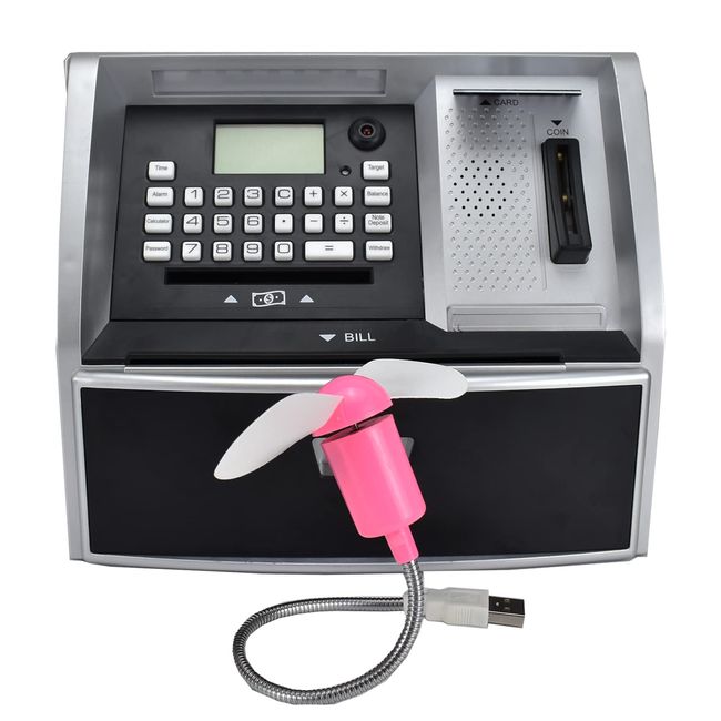 Toy Talking ATM Bank ATM Machine Savings Piggy Bank for Kids with Extended USB Ports for Accessories (Fan Cool)