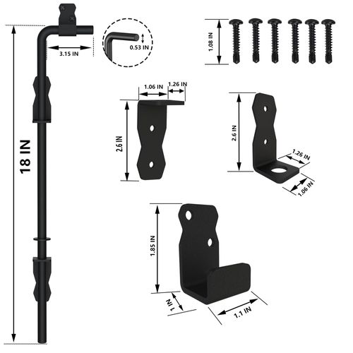 Sdstone 18 Inch Heavy Duty Cane Bolt Gate Drop Rod Hardware Ground Latch for Wooden Fences,Metal Gates Doors Stopper for Gate Ground (Black Finish,1 Pack)
