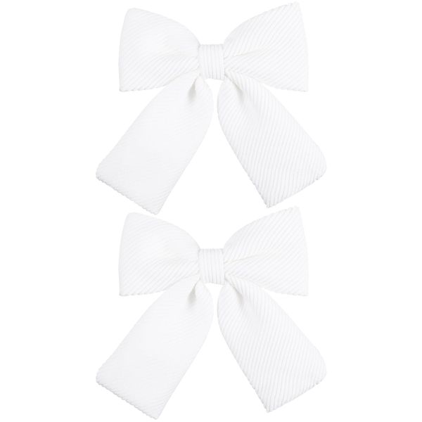 2pcs Corduroy Velvet Bow Hair Clips White 5" Big Ribbon Bowkot Alligator Barrettes Wedding Party Dress Accessories for Baby Toddler Kids Teen Flower Girls Women Bride Xmas Gift