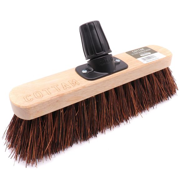 COTTAM Stiff Sweeping Broom Head | Firm Sweeping Brush | 11 Inch | With Easy Broom Shank Connector - No Tools Required!