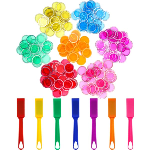 Sanwuta 7 Colors Magnetic Bingo Wands and 200 Metal Translucent Chips Easy to Pick up Bingo Chips Stem Kits for Science Learning Counting Magnetic Bingo Chips Set for Family Game Night Activities