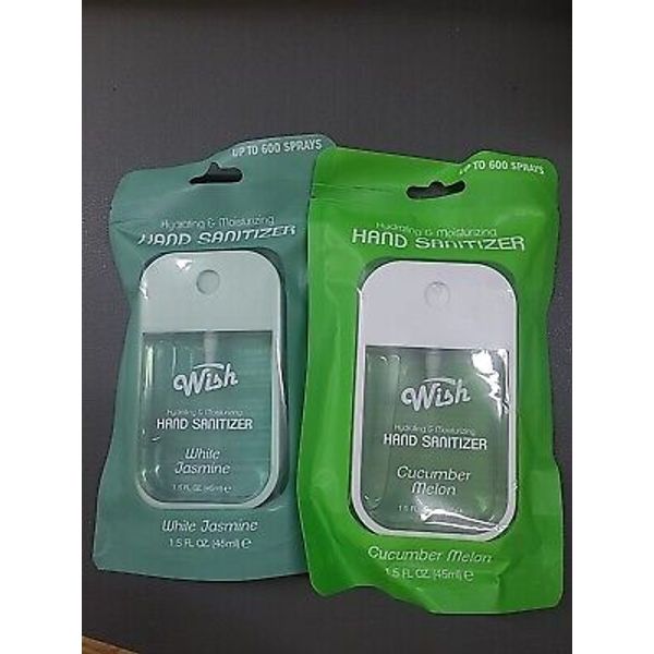 WISH hand Sanitizer NEW White Jasmine & Cucumber Melon W/Aloe & Vit E 600 Sprays