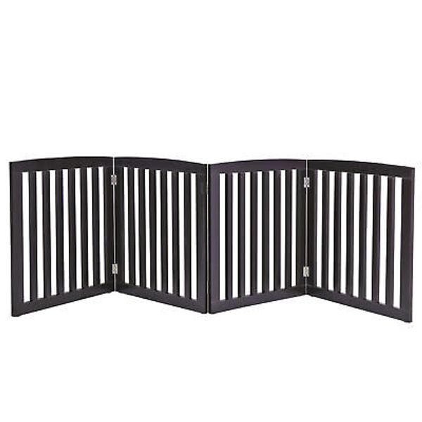 4 Panels Pet Gate 24" Step Over Fence Doorway Hall Stairs Foldable Pet Fence Pen