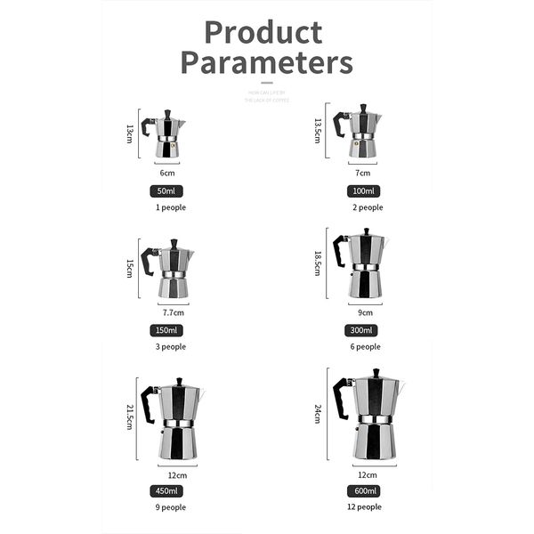 WY8 TOP MOKA Italian Coffee Pot Maker Filter Stove Top Mocha Espresso Coffee Pot all size (100ML 2CUP)