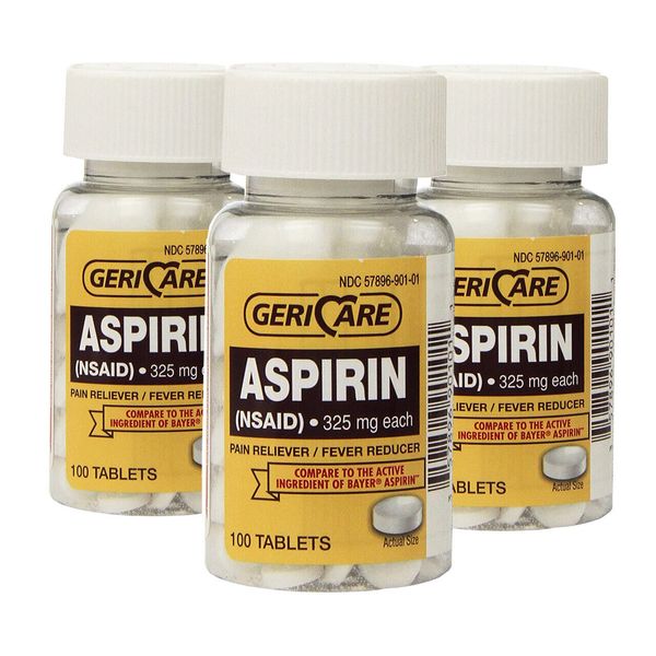 3x Generic Bayer Gericare Aspirin 325mg Uncoated Tablets 100 Count Pain Reliever