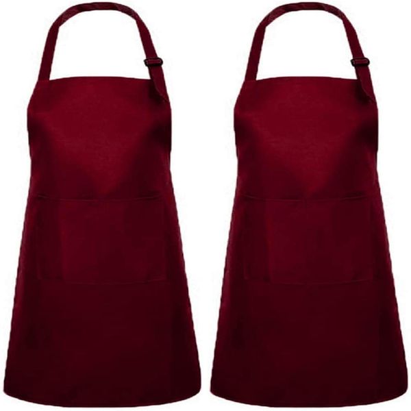 Copiel Kids Apron, 2pcs Children's APRON for Boys & Girls, Adjustable Polyester Bib Aprons, Wine Red, L(7-13 Years), for Cooking, Crafting, Painting, BBQ