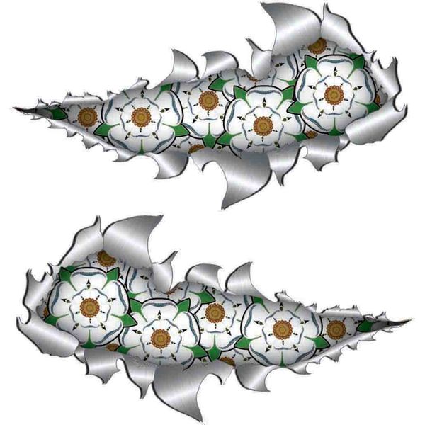 Small Size White Yorkshire Rose Metal Rip Open Sticker