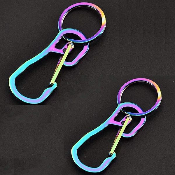 2 Pack Carabiner Clip Retractable Ring Set Titanium KeyChain Quick Release Hooks for Men Women