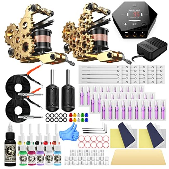 Tattoo Gun Kit 2 Tattoo Machines 20 Tattoo Ink Mixed Tattoo Needles