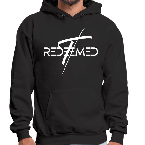 Mens Graphic Hoodie Redeemed Cross - Black / L