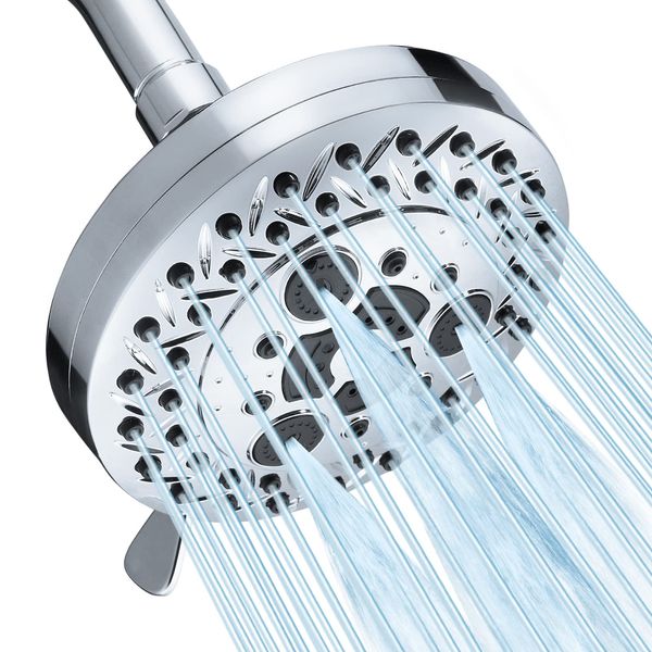 Aiscsc 8 Spray Modes Shower Head, 5 Inch High Pressure Shower Heads with 62 Anti-Clogging Nozzles and Adjustable Brass Ball Joint, Chrome Finish, Replacement for Bathroom Showerhead