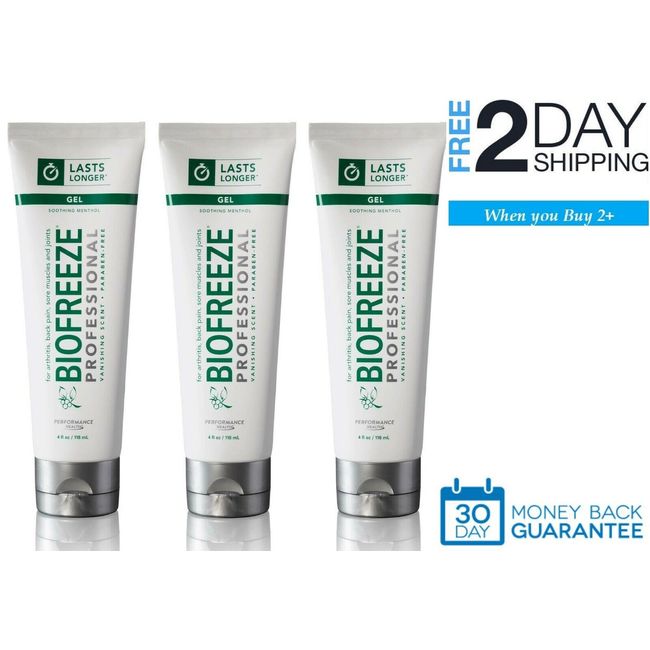 3 x Genuine Biofreeze Professional 4oz Gel Tube Pain Relief Arthritis Back