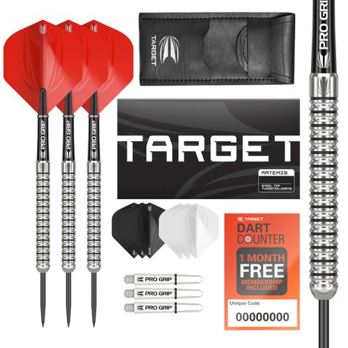 TARGET Darts Artemis 24G 80% Tungsten Steel Tip Darts Set - 6 Pro Grip Shafts - 9 Pro Ultra Flights - Dart Wallet Bundle