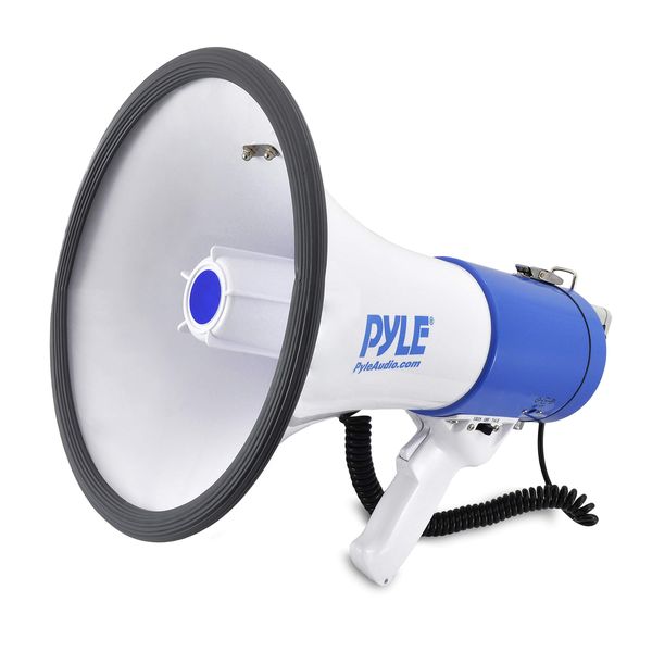 PYLE Portable Megaphone Speaker PA Bullhorn - Built-in Siren, 50W Adjustable Volume Control in 1200 Yard Range, Ideal for Any Outdoor Sports, Cheerleading Fans & Coaches, or for Safety Drills