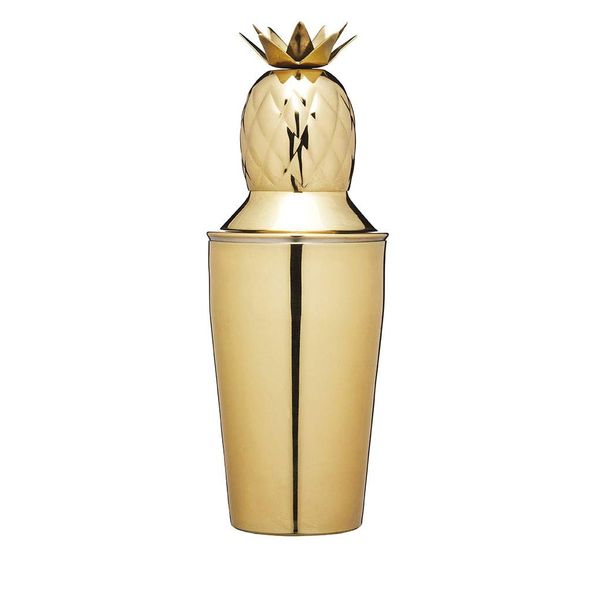 BarCraft BCCSPAPL Pineapple Cocktail Shaker with Recipe, Stainless Steel, 325 ml, Brass-Effect