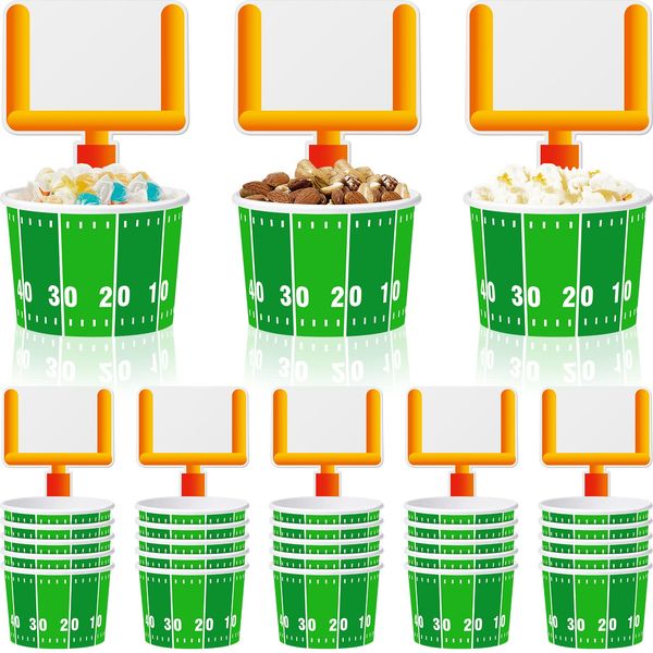 24 Set Football Bowls Football Snacks Paper Cups Football Cups Disposable Football Party Decorations Supplies Favors with Tailgate Cards for Kids Tailgate Games Birthday Sports Events Popcorn