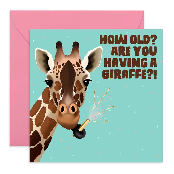 Central 23 - Funny Birthday Card for Him or Her 'Having a Giraffe' - Animal Card - Mum and Dad - Cute Witty - Comes with Fun Stickers