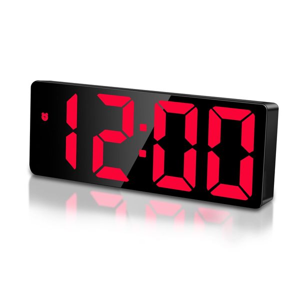 Sarsumir Digital Alarm Clock Mains Powered Electric Battery Alarm Clocks Bedside for bedrooms Office, LED Kids Alarm Clock with Time Date Temperature Snooze Brightness Adjustable, Red Display