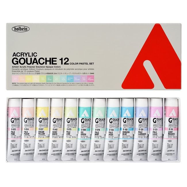 Holbein 07442 Acrylic Gouache D442 0ml Pastel Colors, Set of 12 Colors