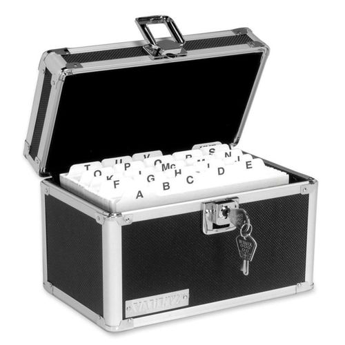 Vaultz Lockable Index Card Holder - Flash Card Organizer for Recipes, Passwords or Studying Holds 450 4x6 Notecards - Index Card Box Study Accessories, Black