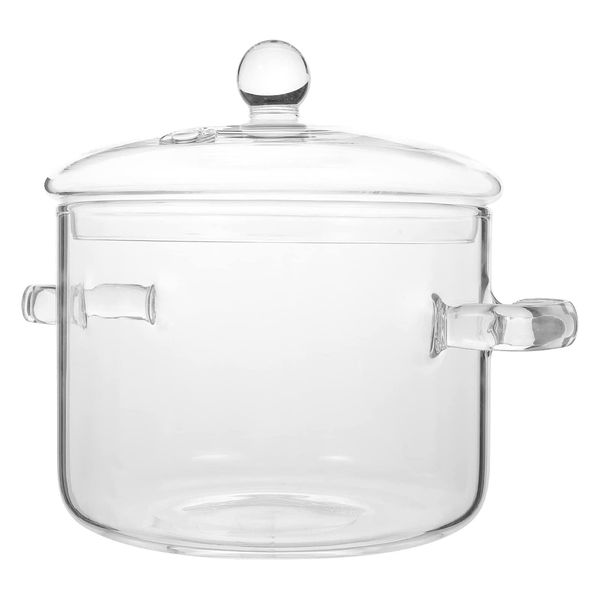 Glass Saucepan with Cover, Stovetop Cooking Pot with Lid and Handle Simmer Pot Clear Soup Pot, High Borosilicate Glass Cookware（1600ml)