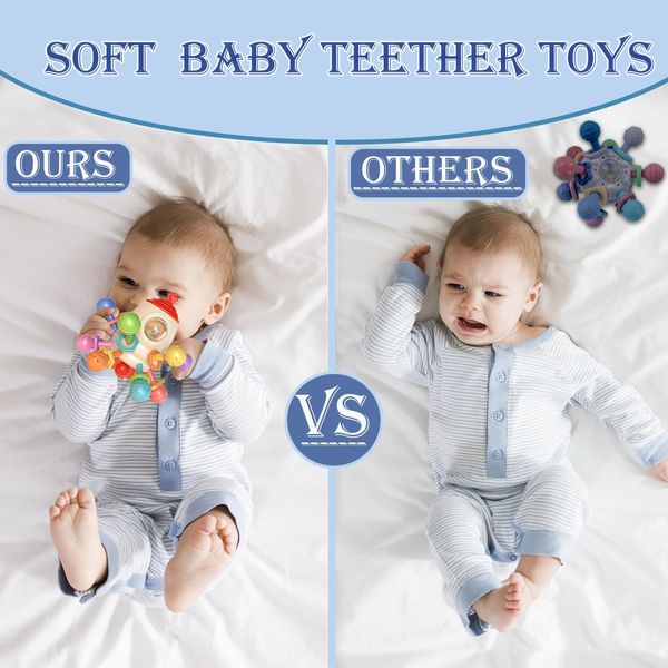 Baby Sensory Teether Teething Toys- Food Grade Silicone Teethers Toy, Baby Rattle Chew Toys 6 to 12 Months for Teething Relief, Sensory Balls for Baby 6-18 Months, Newborn Infant Baby Shower Gifts