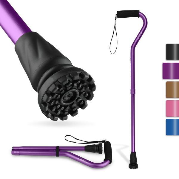 GPTCAMP Walking Cane and Walking Stick for Men Women,Lightweight Folding Cane with Offset Soft Cushioned Handle,Single Point Cane, Adjustable and Collapsible,Seniors Folding Cane (Purple)