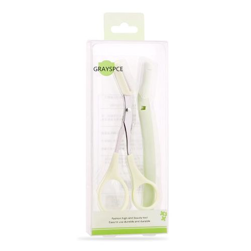 Comb Scissors + Folding Eyebrow Knife, Eyebrow Trimming, Easy Handling, Stainless Steel Set of 2, Women's, Men's, Eyebrow Cut, Eyebrow Shaving Comb, For Beginners, Compact, Portable, Protective Cover