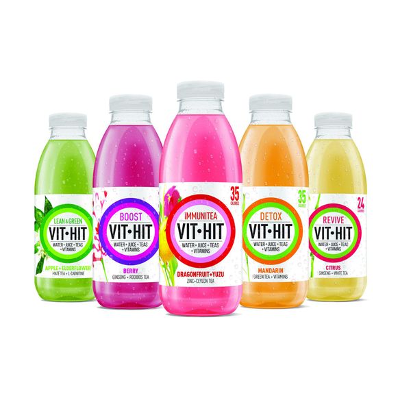 VIT HIT Drink 6/12 x 500ml Energy Boost Detox Immunitea Lean & Green Perform (Lean & Green - Apple + Elderflower, 6 x 500ml)