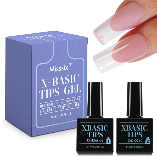 Misssix XBASICTIPS French Protecting Builder Gel and Top Coat, Prevent French Nail Tips Area chipping, Protect French Press on nails