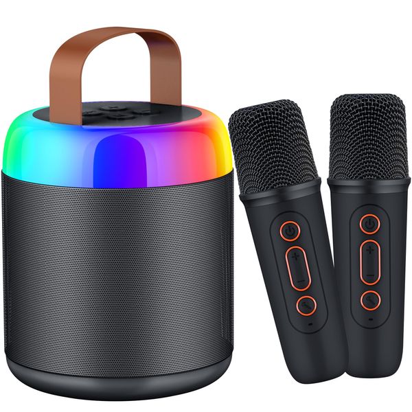 Justcool Karaoke Machine for Kids, Portable Bluetooth Speaker with 2 Wireless Microphones and LED Lights, Music Player Toys Gifts for Kids Ages 4, 5, 6, 7, 8, 9, 10+ Year Old Birthday Party (Black)