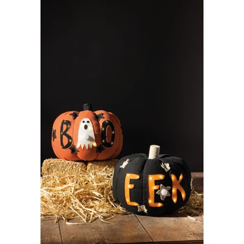 Mud Pie Light up and Sound Pumpkin Halloween Pillow, Orange