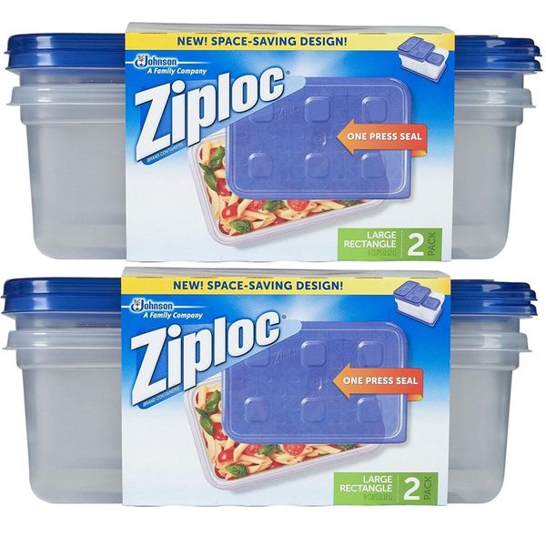 Ziploc Container Large Rectangle, 9 cup Containers (4ct)