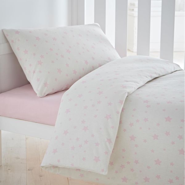 Silentnight Safe Nights Cot Bed Duvet Cover Set – 100% Cotton Toddler Child Quilt Duvet Cover and Pillowcase Set – Super Soft, Hypoallergenic and Machine Washable – Junior – 150x120cm – Pink Stars