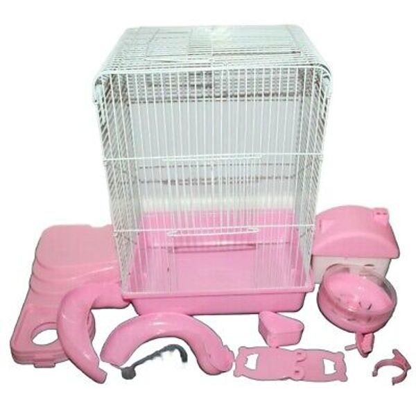 11x14" Bird Hamster Small Animal Cage Habitat Gerbil Pink White Accessories