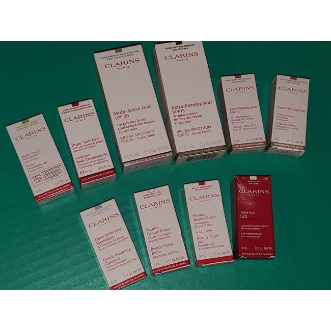 *Clarins Paris 10 pc Travel/Sample Lot, NIB!  Free Shipping!