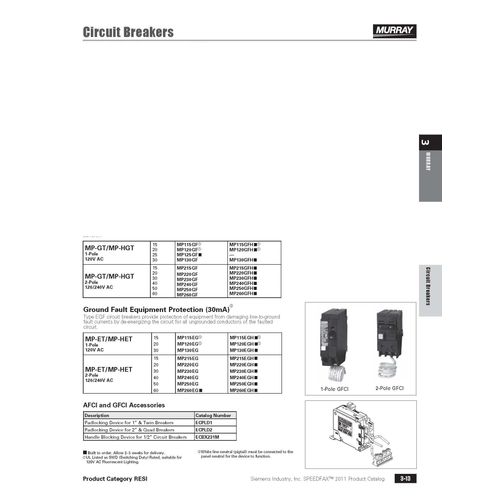 MURRAY MP230GF 30-Amp 2 Pole 240-Volt Ground Fault Circuit Interrupter, Color
