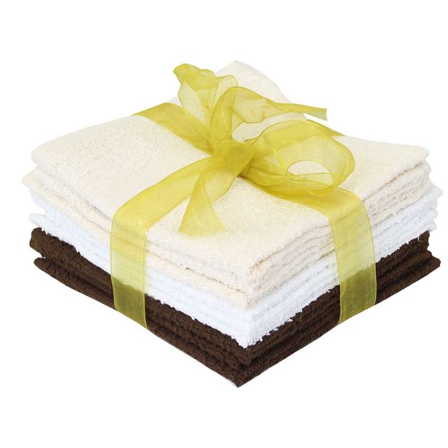 Wash Сloth Towels - 100% Cotton - 9 Pack (Brown Natural & White)