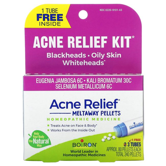 Acne Relief, Meltaway Pellets, 3 Tubes, Approx. 80 Pellets Each