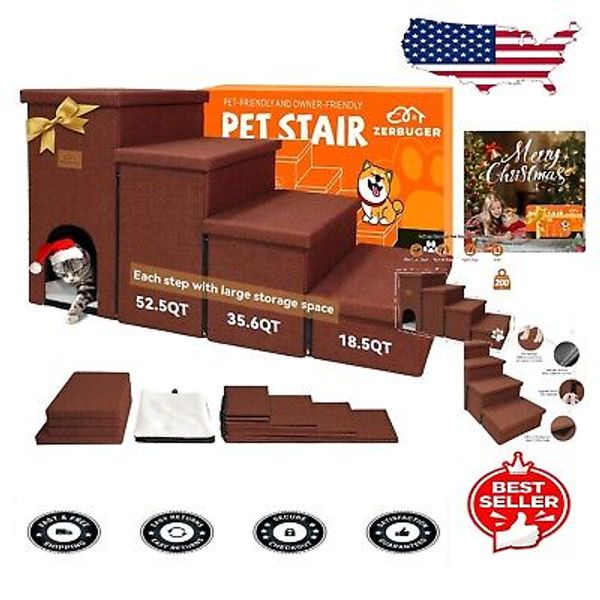 3-in-1 Dog Stairs with Storage for High Beds - Folding Pet Steps for All Sizes