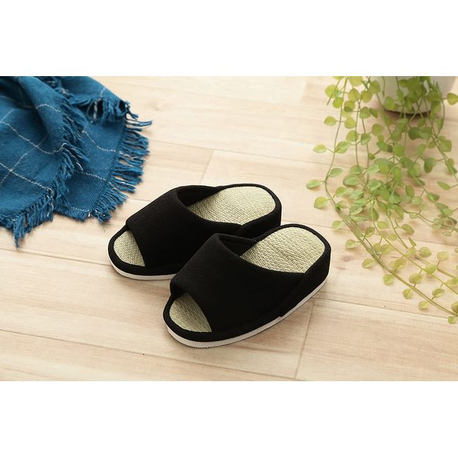 Ikehiko Corporation #7323029 Slippers, Room Shoes, All Year, Deodorizing, Suab, Stretch Slippers, Tightening, Black, Simple, Home, Office