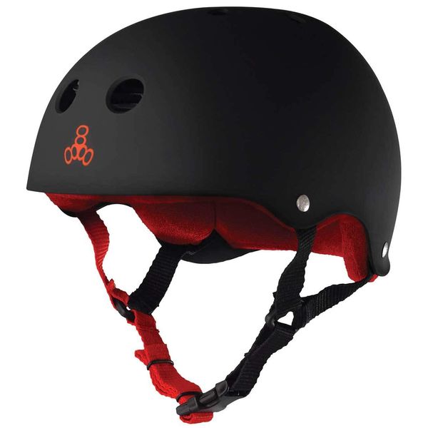 Triple Eight Sweatsaver Liner Skateboarding Helmet, Black Rubber w/ Red, Small