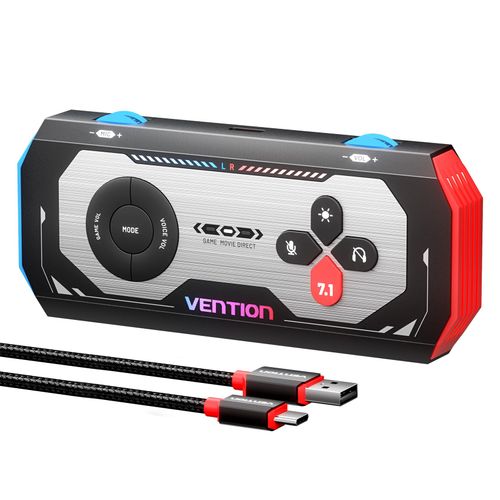 VENTION USB External Sound Card Gaming DAC AMP- 7.1 Virtual Surround Sound Blaster with USB C Cable, 24 Bit -192 KHz, RGB Light Mode, Audio Amplifier for PS5 4 Xbox Nintendo Switch PC Headset