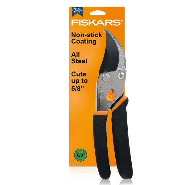 Fiskars Bypass Pruning Shears 5/8” Garden Clippers - Plant Cutting Scissors with Sharp Precision-Ground Steel Blade