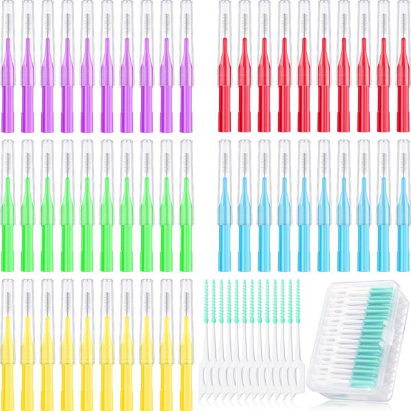 Didaey 350 Pieces Braces Brush Interdental Brush Floss Brushes, Flosser Toothpick Oral Dental Hygiene Cleaners Soft Gum Picks Brow Brushes Dental Cleaners Tooth Cleaning Tool, Mixed Color