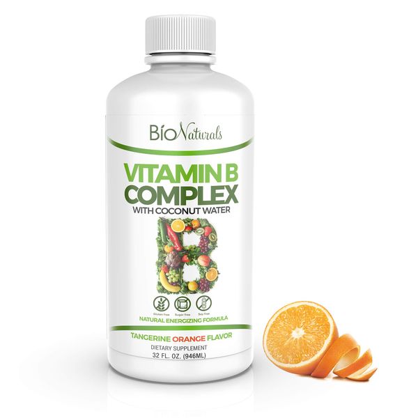 Bio Naturals Vitamin B Complex Liquid Supplement - 100% Natural Energy Boost with Vitamins B1 B2 B3 B5 B6 B12 & Organic Coconut Water for Stress, Mental Focus & Healthy Immune System - 32 fl oz