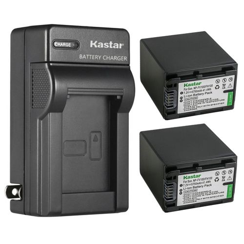 Kastar 2-Pack NP-FH100 Battery and AC Wall Charger Replacement for Sony HDR-TG1, HDR-TG3, HDR-TG5, HDR-TG7, HDR-UX10, HDR-UX19, HDR-UX20, HDR-UX3, HDR-UX5, HDR-UX7, HDR-UX9, HDR-XR100 Camcorder