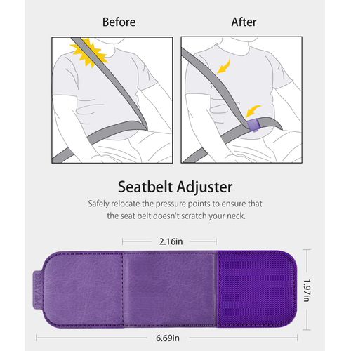 Car Seat Belt Adjuster, 4 Pack Premium PU Leather Seatbelt Clip for Vehicle Automobile Comfort Universal Shoulder Neck Strap Positioner for Adults (Purple)